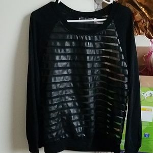 Black sheer faux leather sweater